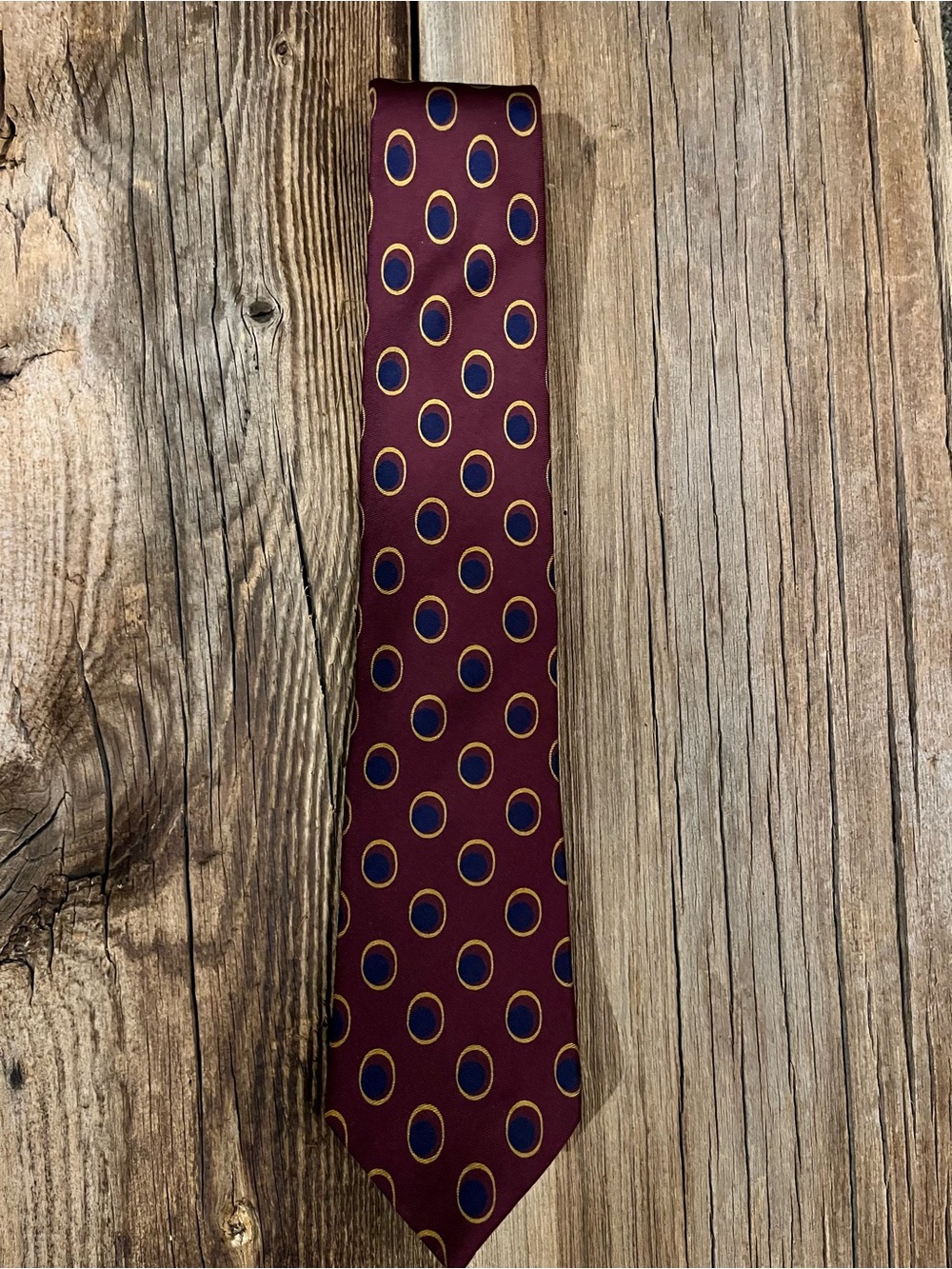 Calvin Klein Burgundy Silk Tie with Blue Dot Pattern